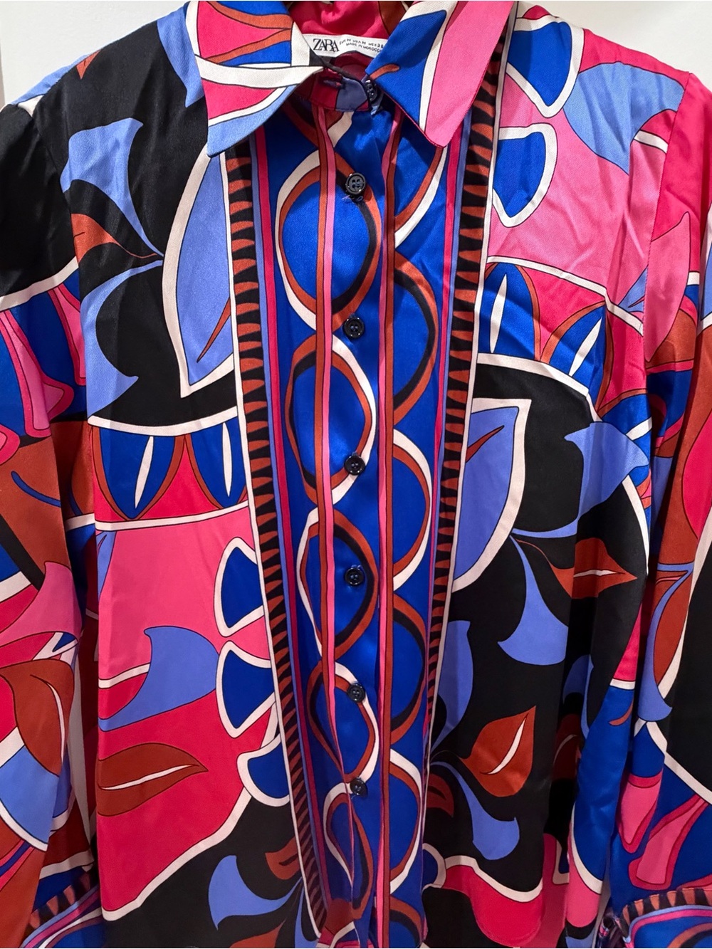 Zara Pink Blue Black Printed Button-Down Shirt